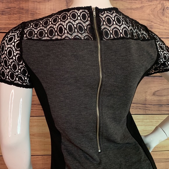 Truly Poppy black grey panel crochet lacey dress formal flower stitch fix M MD - Picture 15 of 17